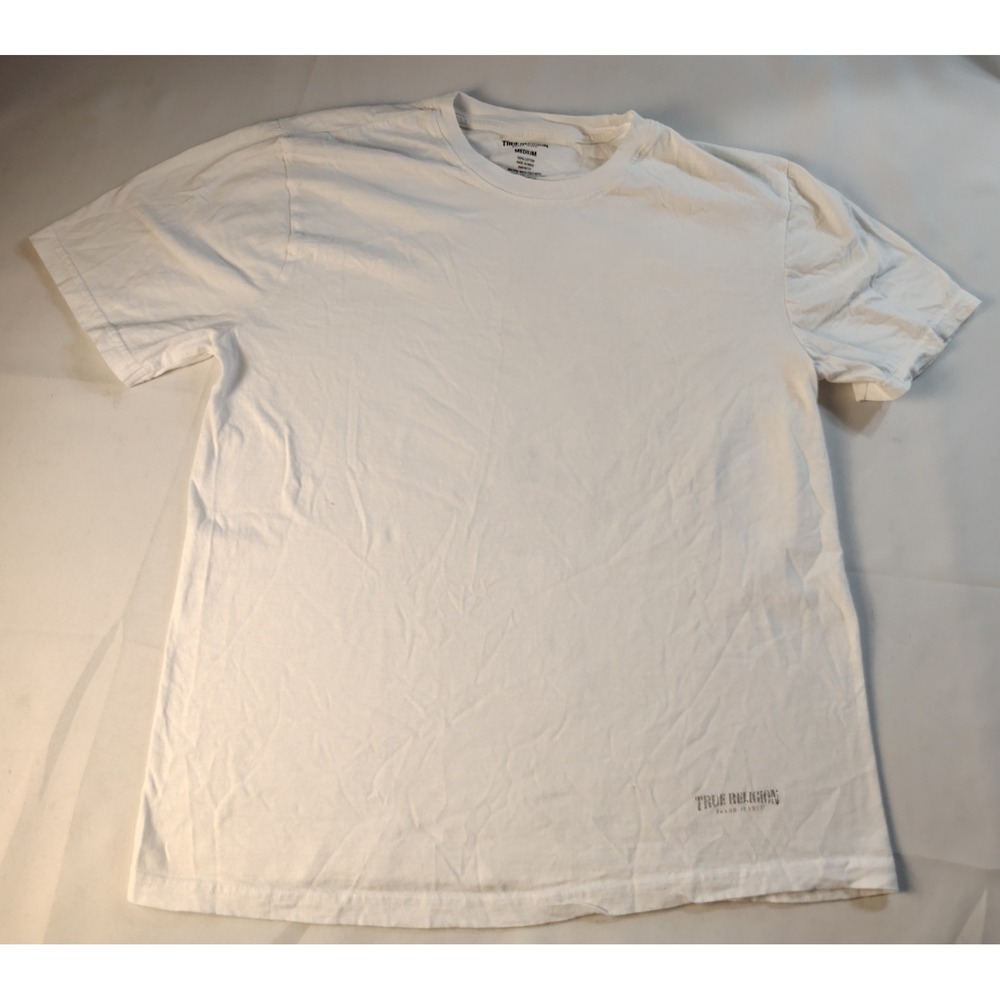 True Religion Men White Cotton Short Sleeve Crewneck Logo T-Shirt Size M Classic